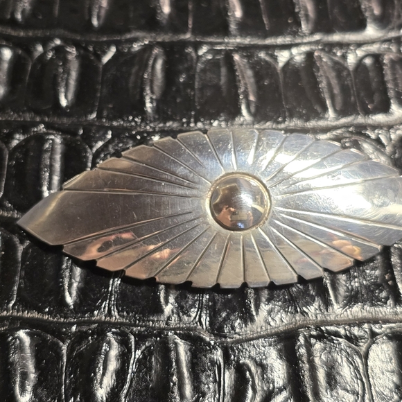 Native American Navajo Sterling Silver Oval Sunburst Hair Barette - Picture 2 of 6
